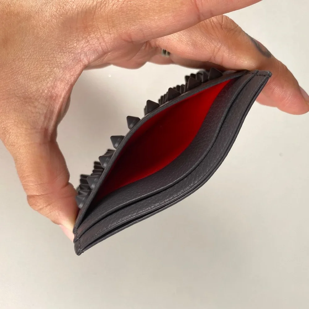 Christian Louboutin Kios Card‎ Holder Navy Blue Grained Leather Spikes Studded